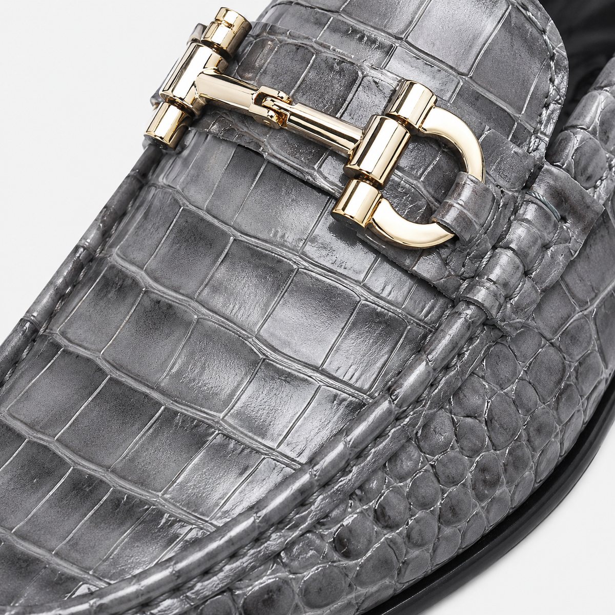 Mens Grey Patent Leather Croc Print Loafers – Casual Driving Brand Dress Shoes