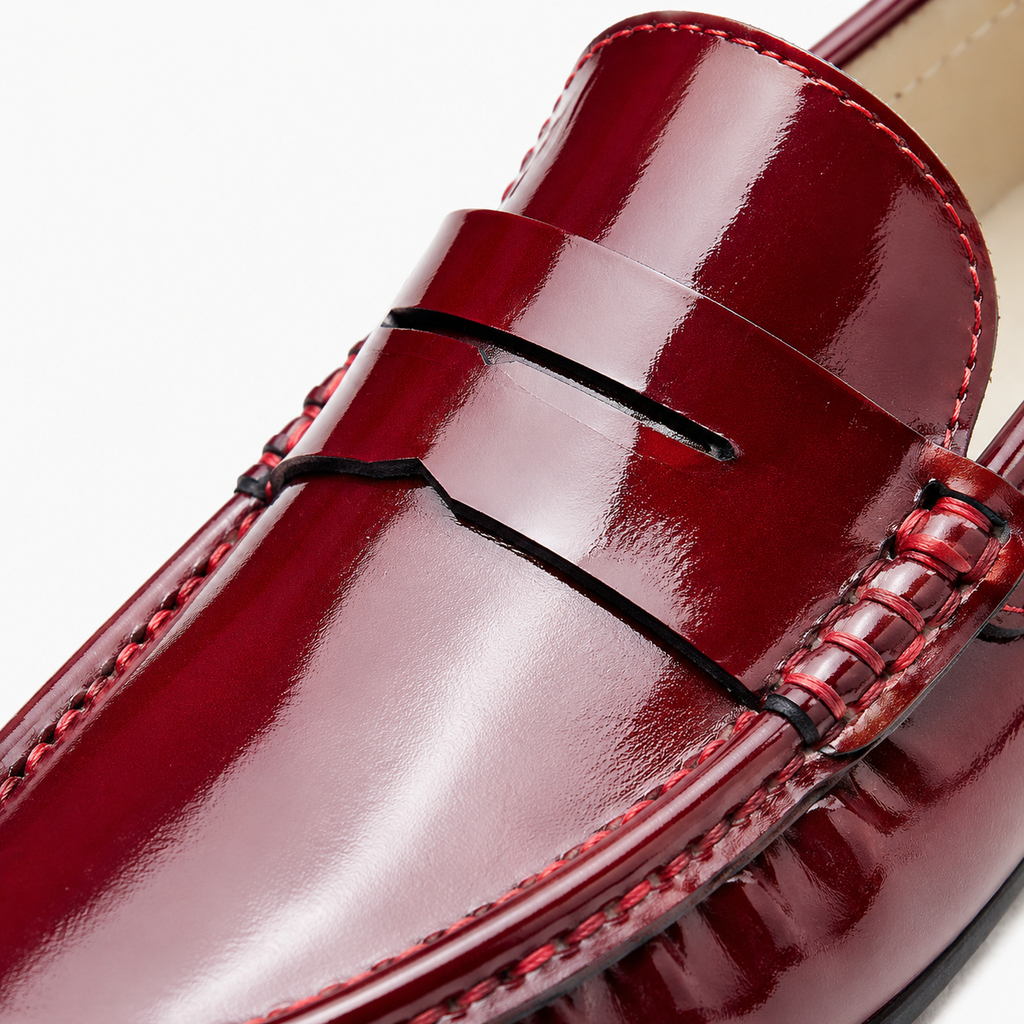 Mens Red Patent Leather Loafers – Glossy Luxury Office Dress Shoes