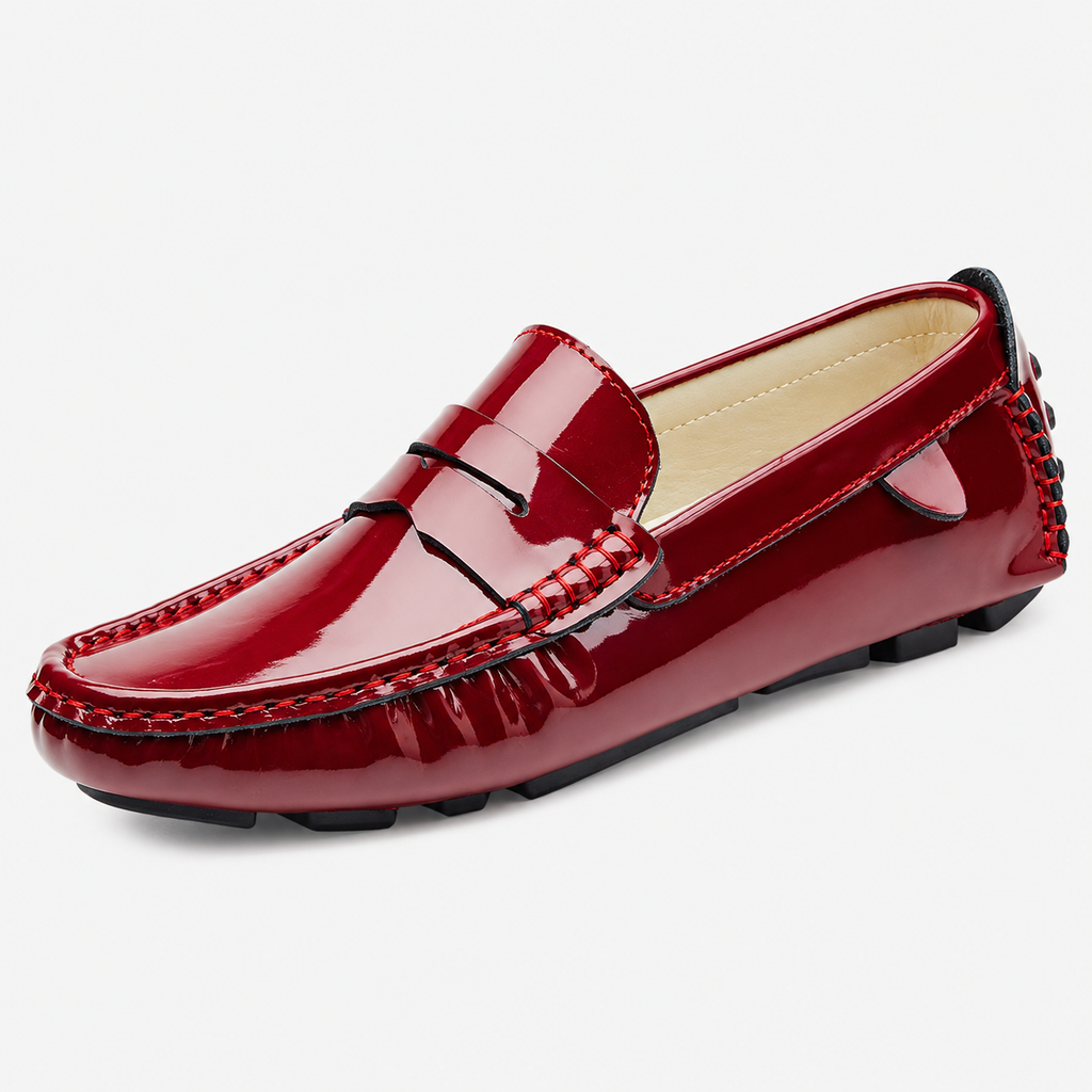 Mens Red Patent Leather Loafers – Glossy Luxury Office Dress Shoes