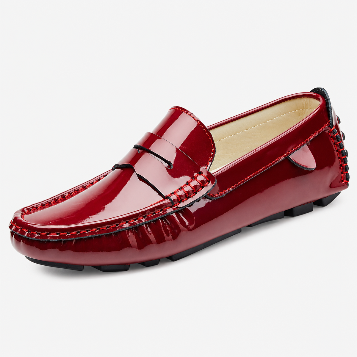 Mens Red Patent Leather Loafers – Glossy Luxury Office Dress Shoes