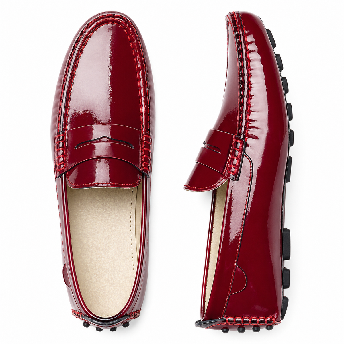 Mens Red Patent Leather Loafers – Glossy Luxury Office Dress Shoes