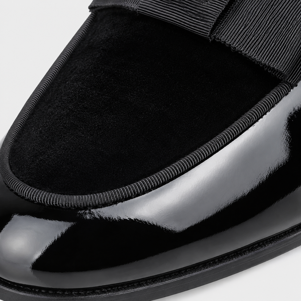 Mens Black Patent Leather Loafers – Handcrafted Crown Embroidery British Style Bow Tie Shoes