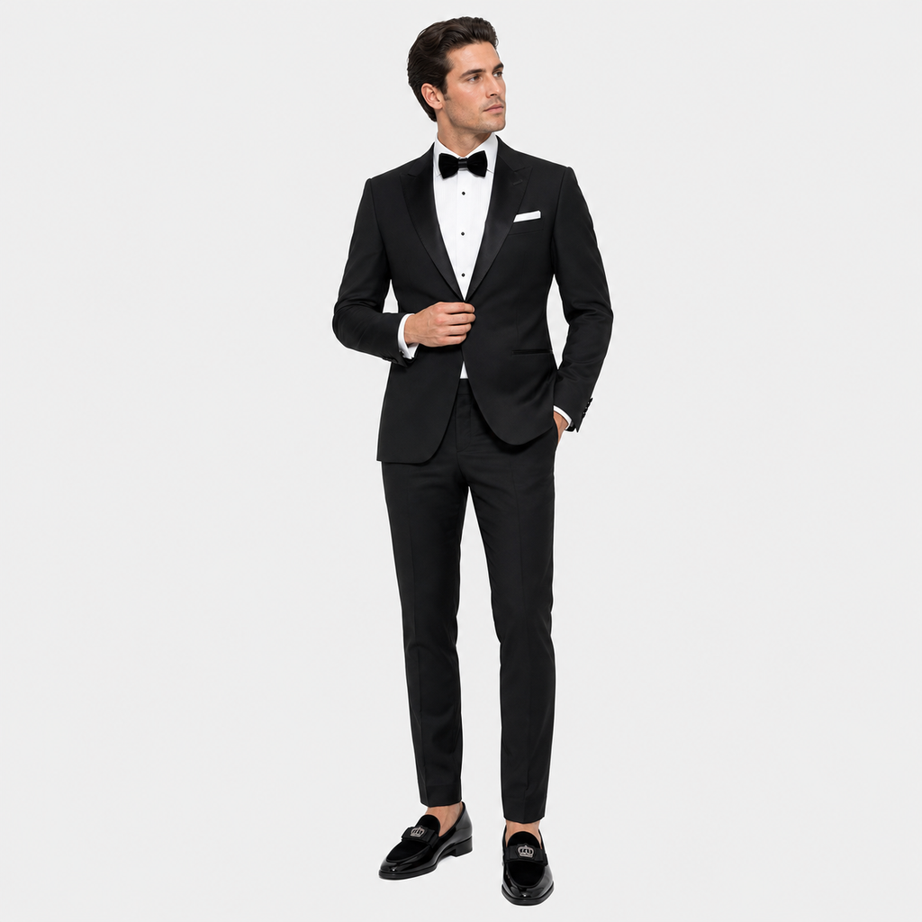 Mens Black Patent Leather Loafers – Handcrafted Crown Embroidery British Style Bow Tie Shoes