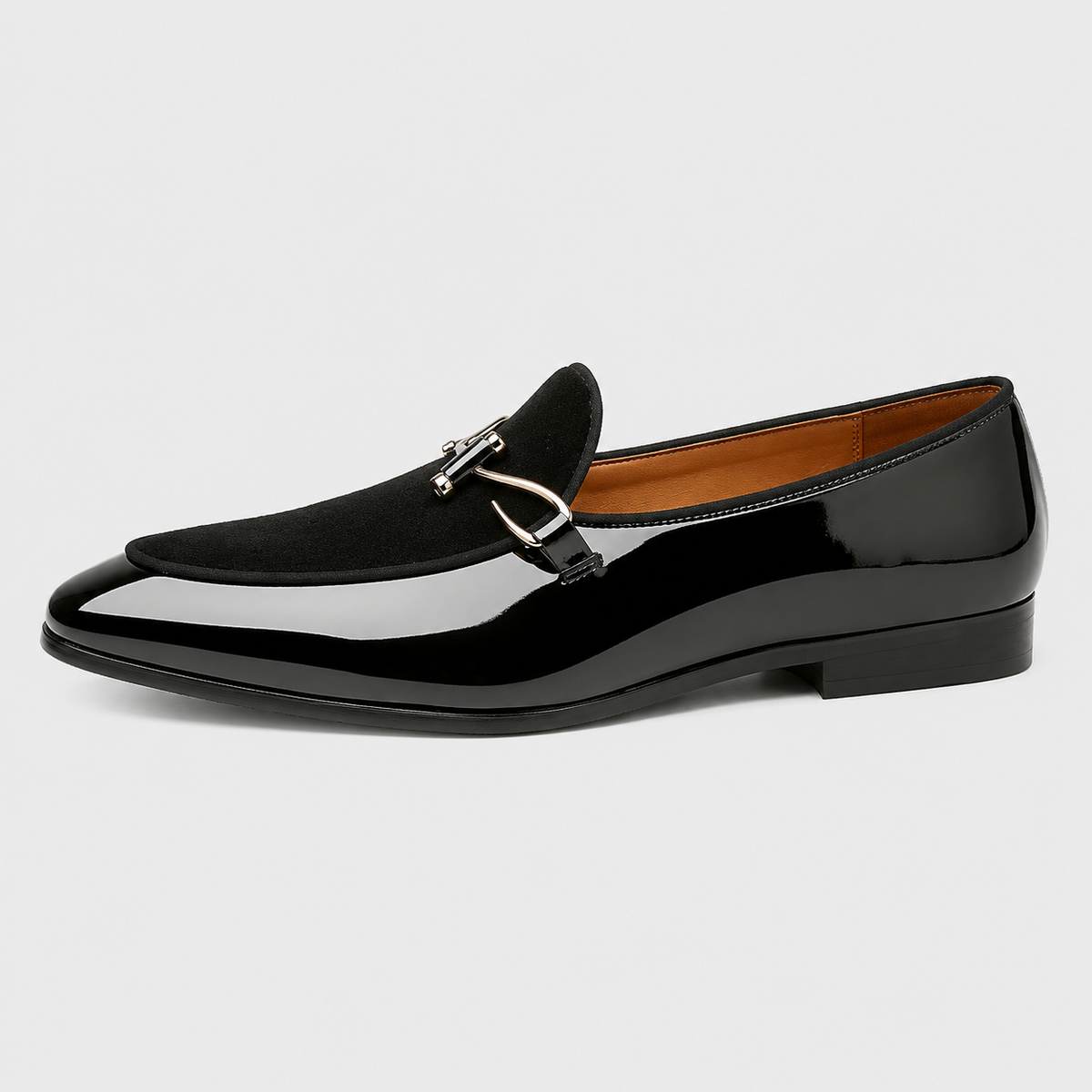 Mens Black Patent Leather Monk Loafers – Classic Comfortable Slip-On Shoes