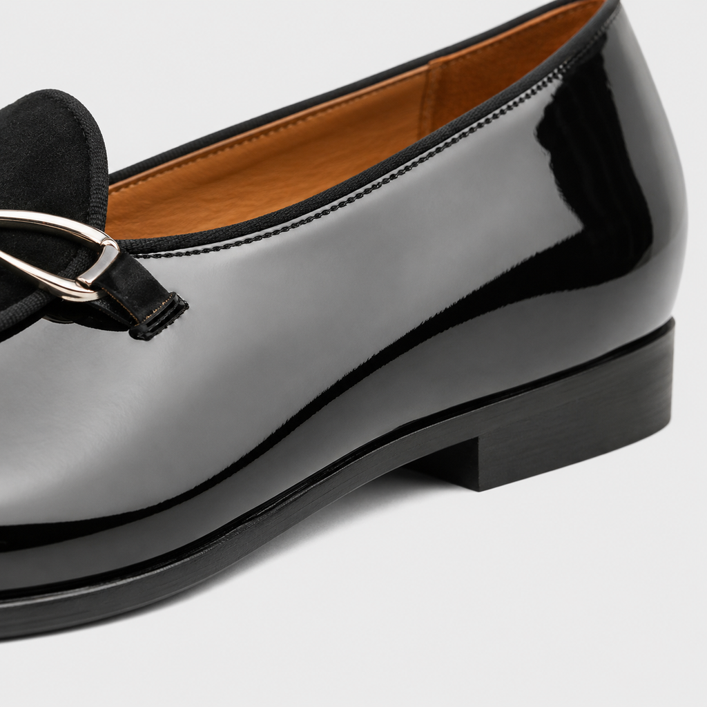 Mens Black Patent Leather Monk Loafers – Classic Comfortable Slip-On Shoes