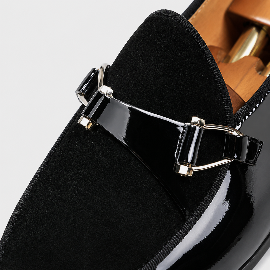 Mens Black Patent Leather Monk Loafers – Classic Comfortable Slip-On Shoes