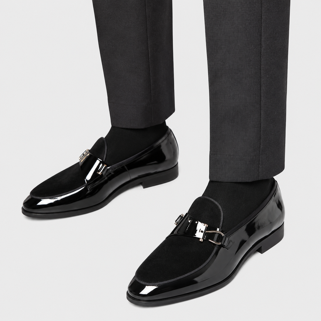 Mens Black Patent Leather Monk Loafers – Classic Comfortable Slip-On Shoes