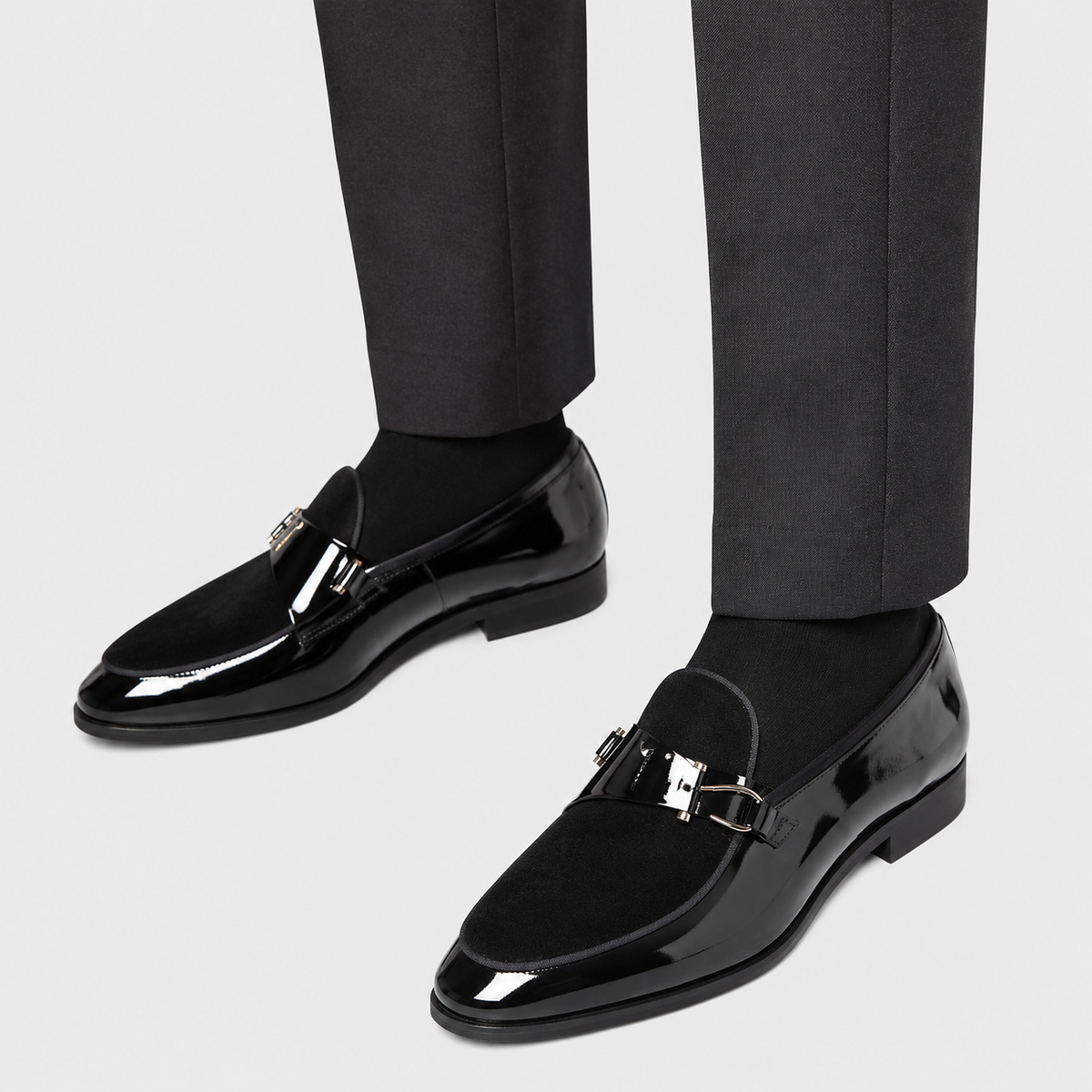 Mens Black Patent Leather Monk Loafers – Classic Comfortable Slip-On Shoes