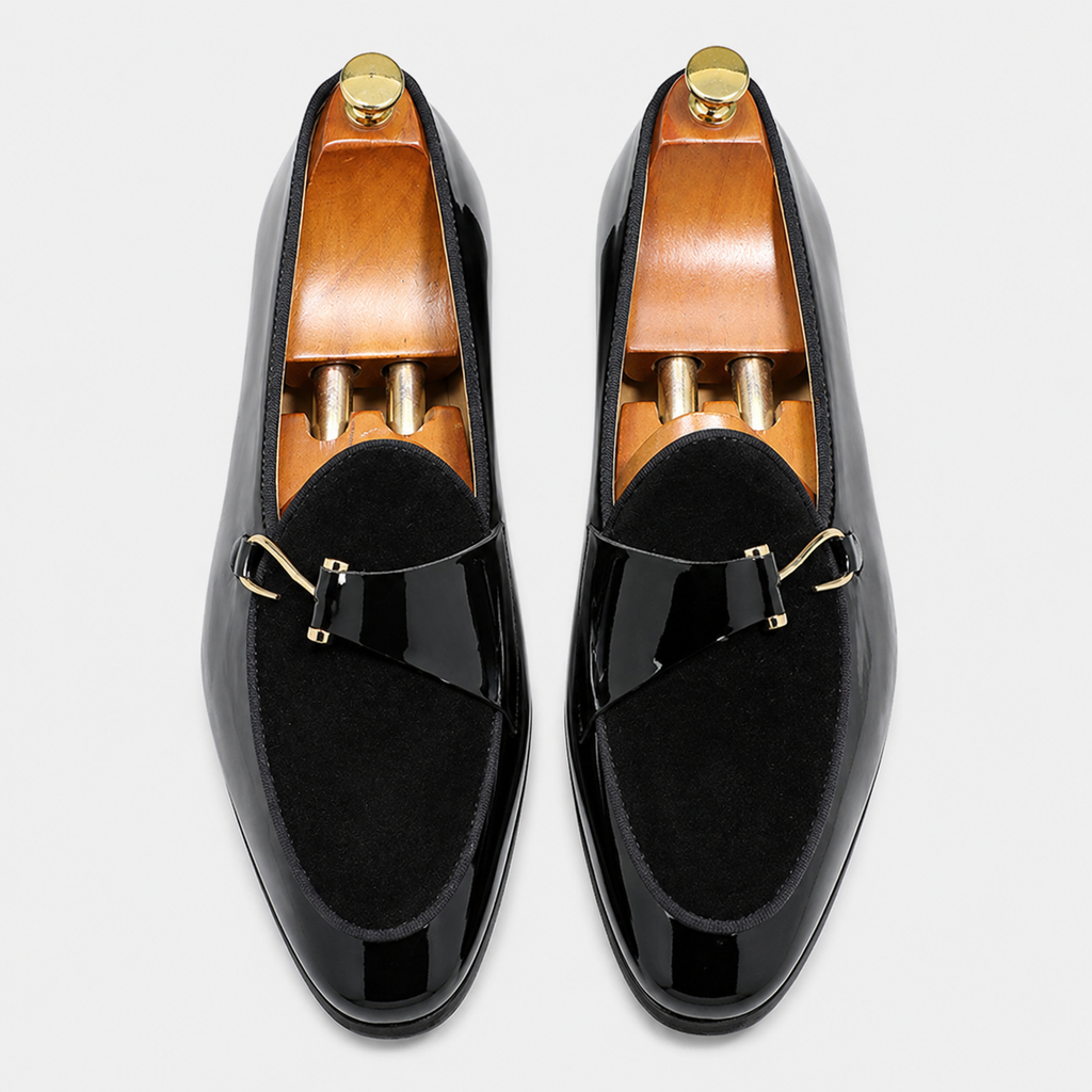 Mens Black Patent Leather Monk Loafers – Classic Comfortable Slip-On Shoes