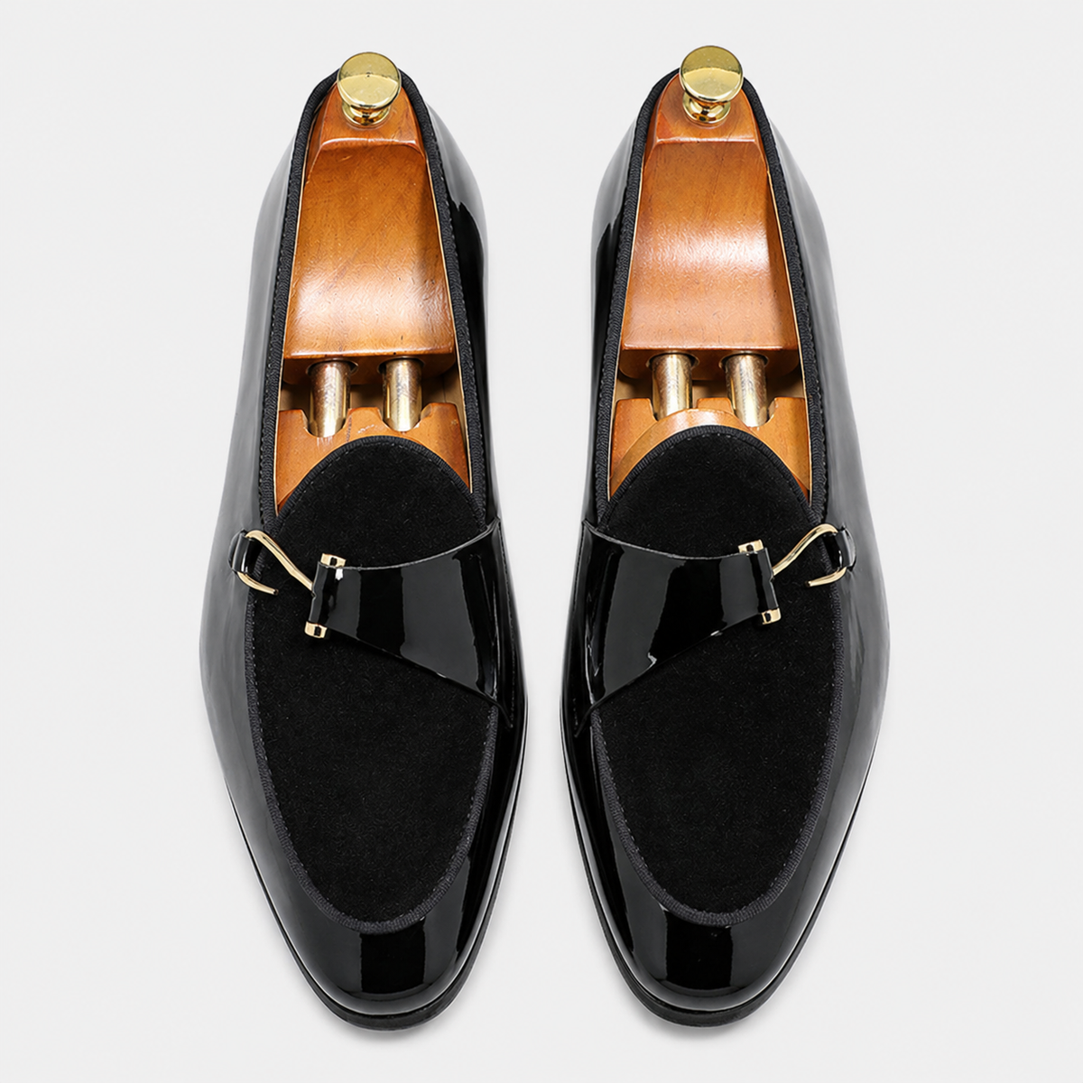 Mens Black Patent Leather Monk Loafers – Classic Comfortable Slip-On Shoes