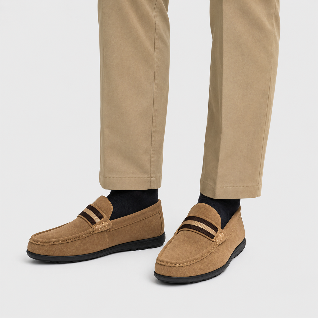 Mens Brown Suede Loafers – High Quality Casual Flat Walking Moccasin Shoes