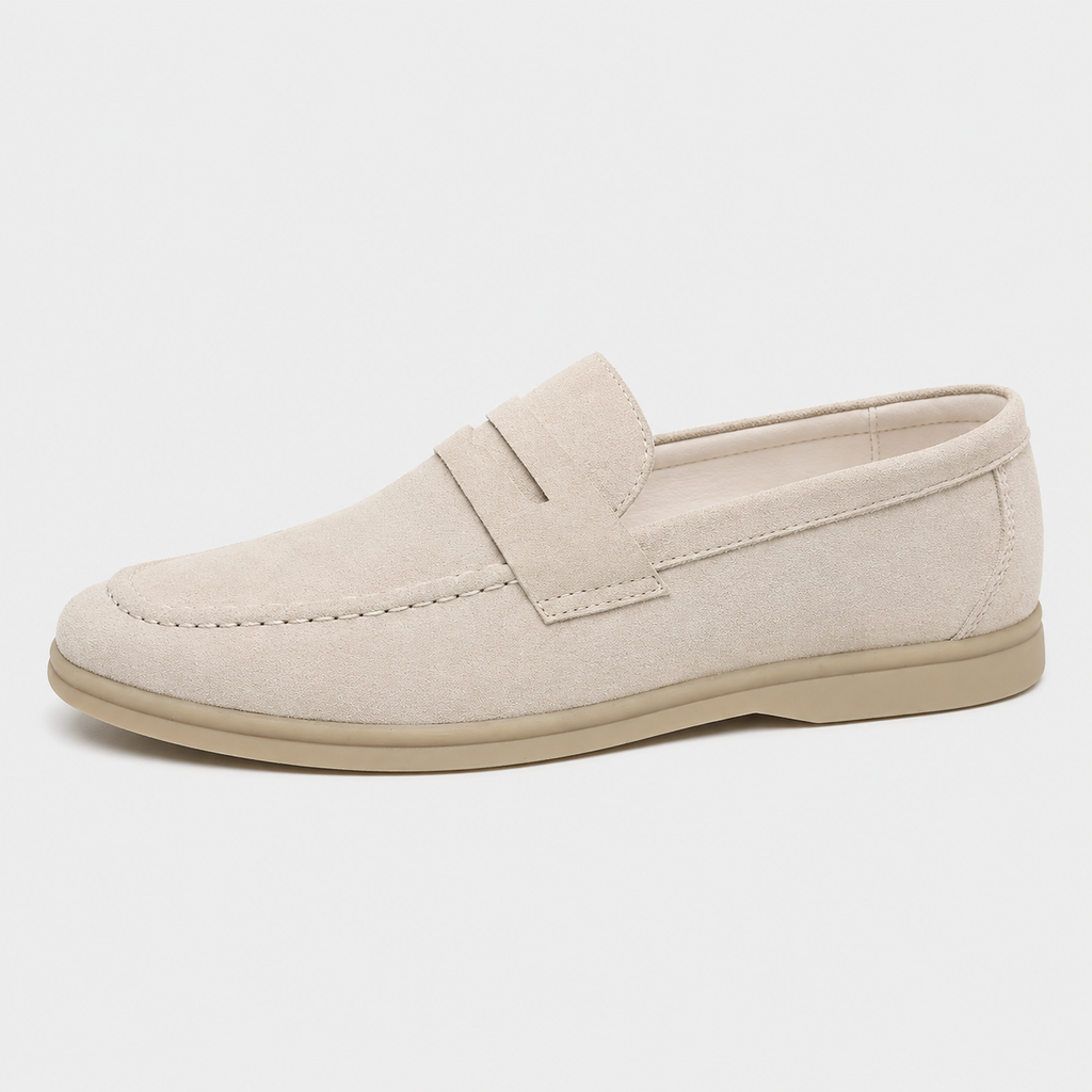 Mens Beige Genuine Leather Suede Loafers – Luxury Soft Casual Driving Slip-On Shoes