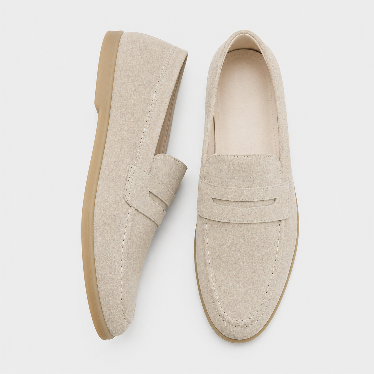 Mens Beige Genuine Leather Suede Loafers – Luxury Soft Casual Driving Slip-On Shoes