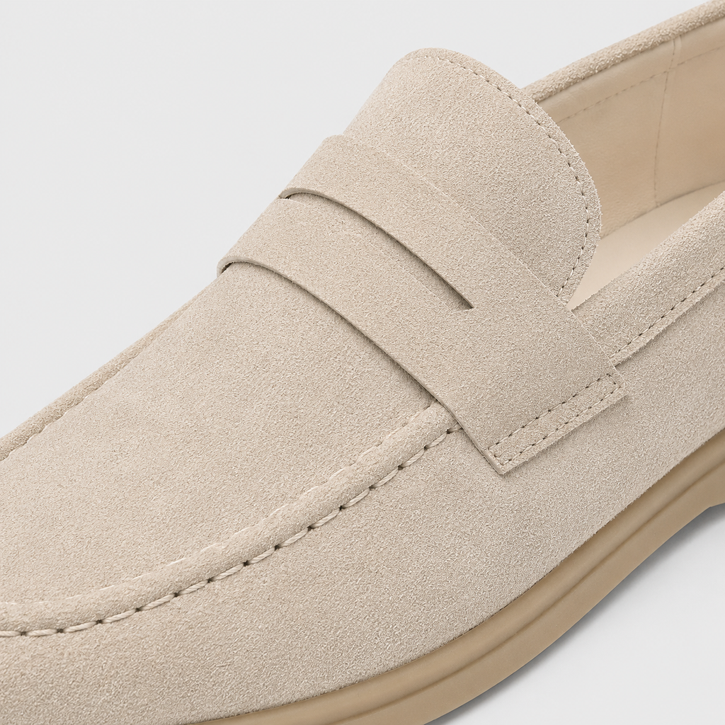 Mens Beige Genuine Leather Suede Loafers – Luxury Soft Casual Driving Slip-On Shoes