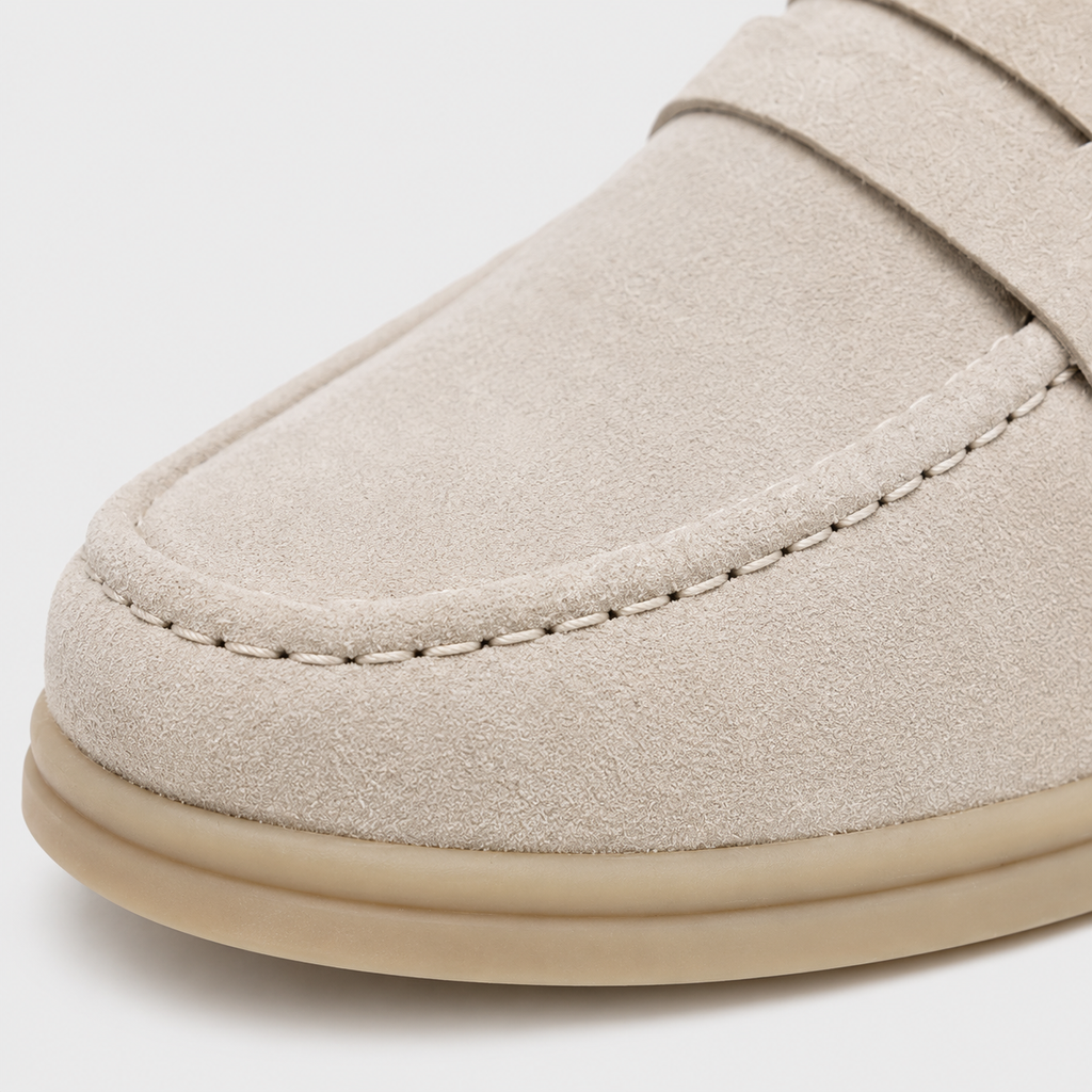 Mens Beige Genuine Leather Suede Loafers – Luxury Soft Casual Driving Slip-On Shoes