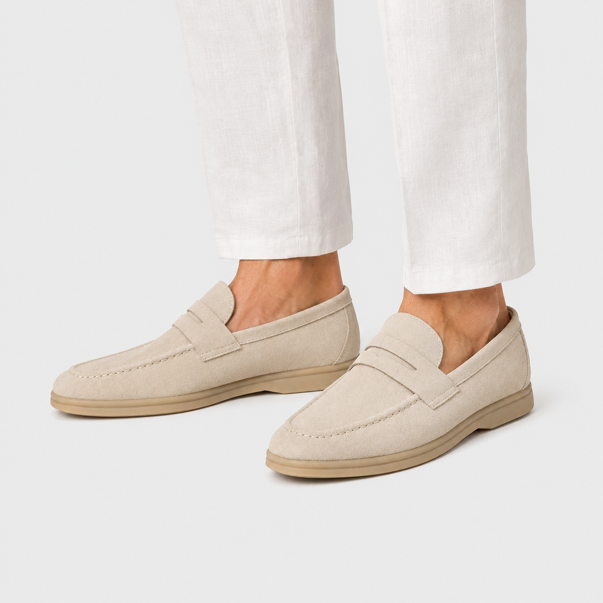 Mens Beige Genuine Leather Suede Loafers – Luxury Soft Casual Driving Slip-On Shoes
