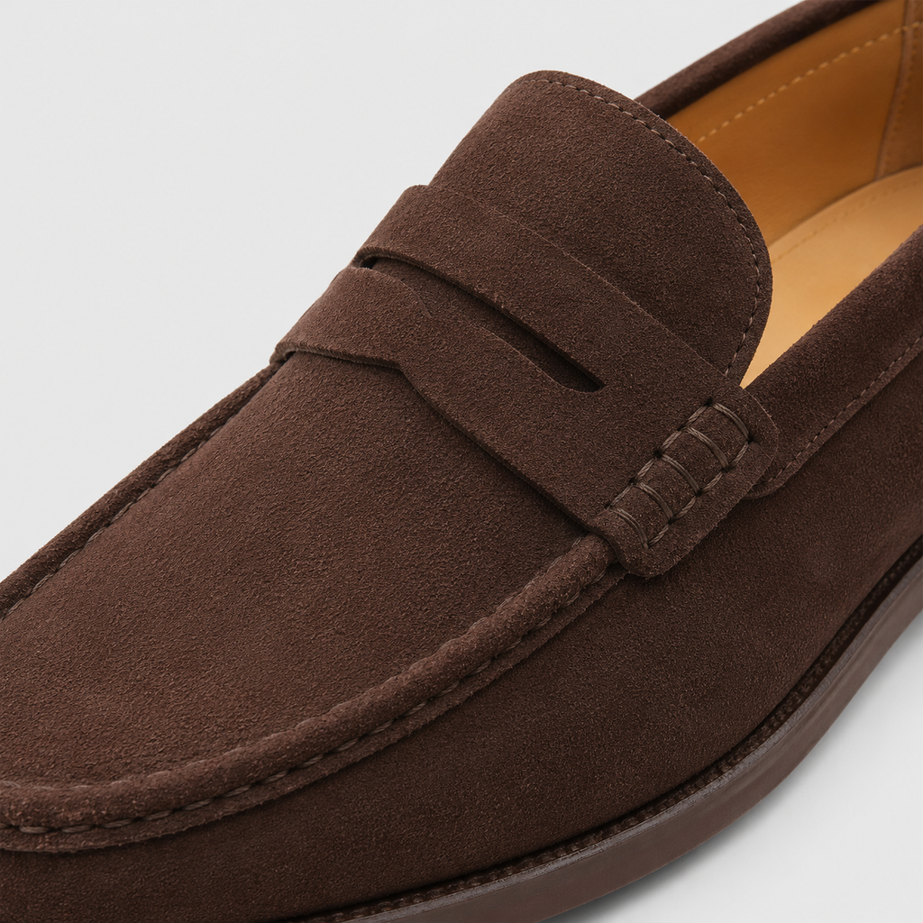 Mens Brown Cow Suede Genuine Leather Loafers – British Style Casual Walking Driving Shoes
