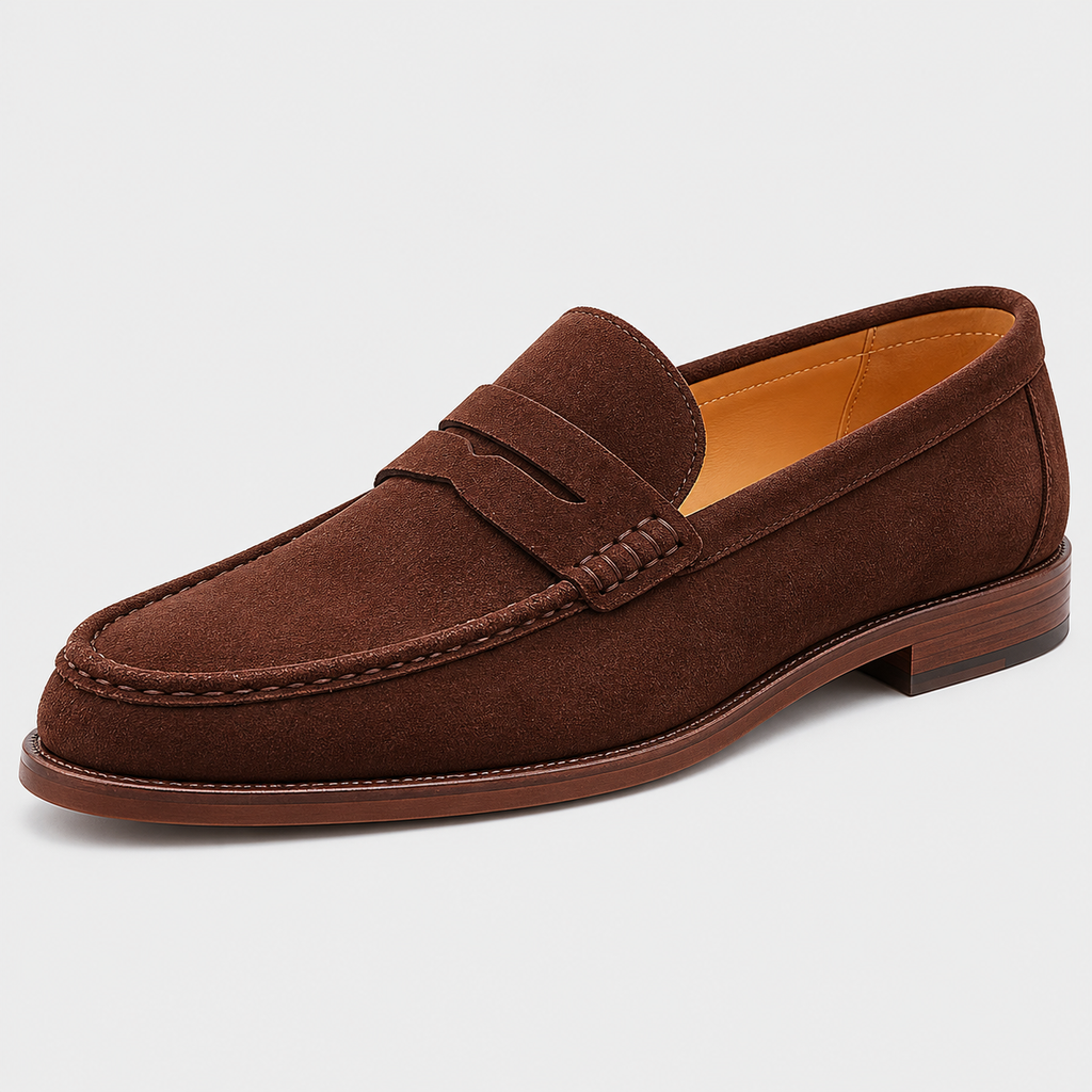 Mens Brown Cow Suede Genuine Leather Loafers – British Style Casual Walking Driving Shoes