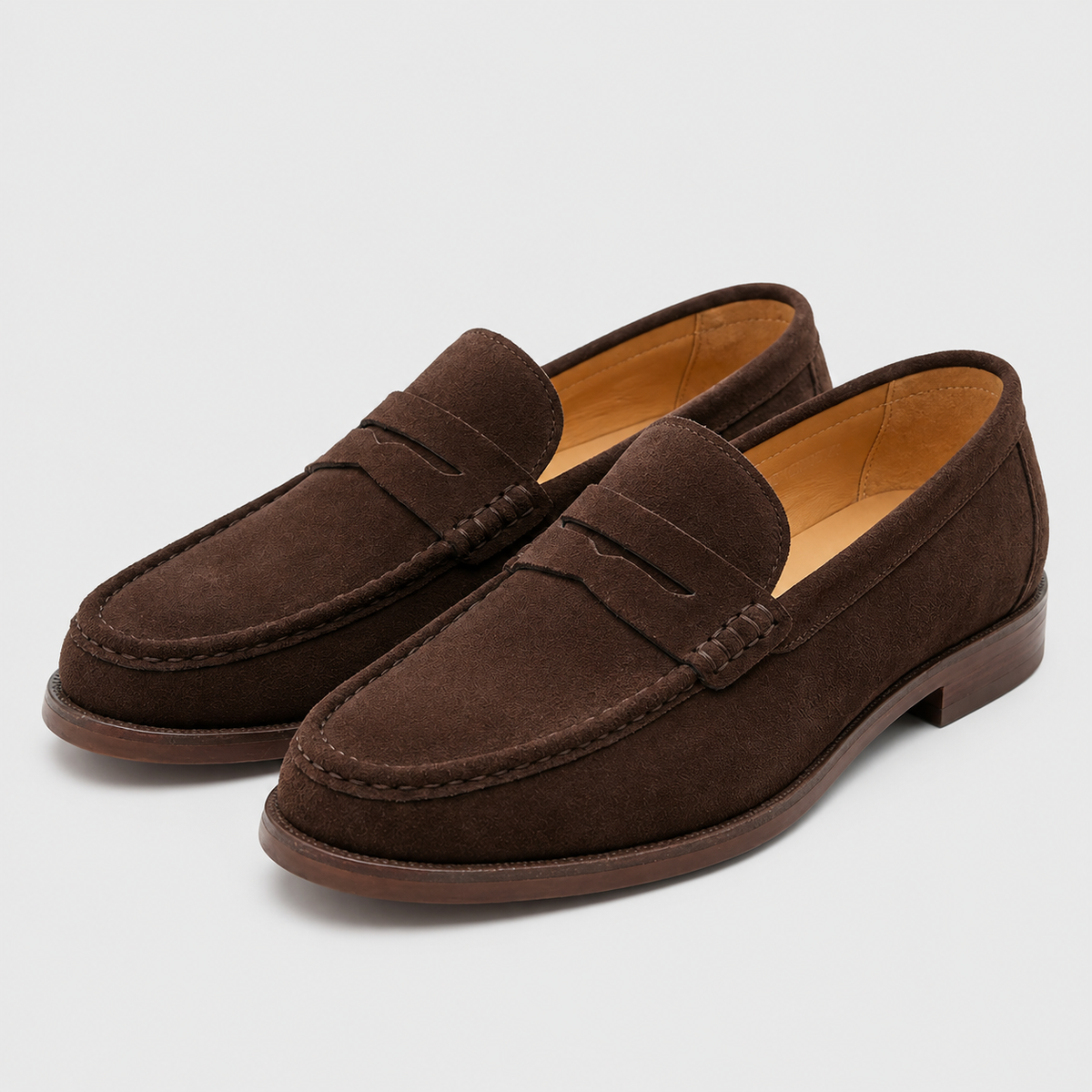 Mens Brown Cow Suede Genuine Leather Loafers – British Style Casual Walking Driving Shoes