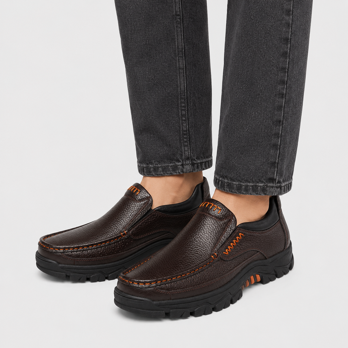 Mens Genuine Cowhide Leather Loafers – Soft Casual Black Brown Slip-On Shoes