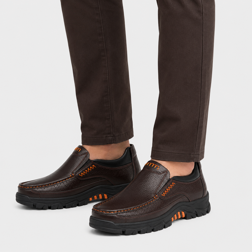 Mens Genuine Cowhide Leather Loafers – Soft Casual Black Brown Slip-On Shoes