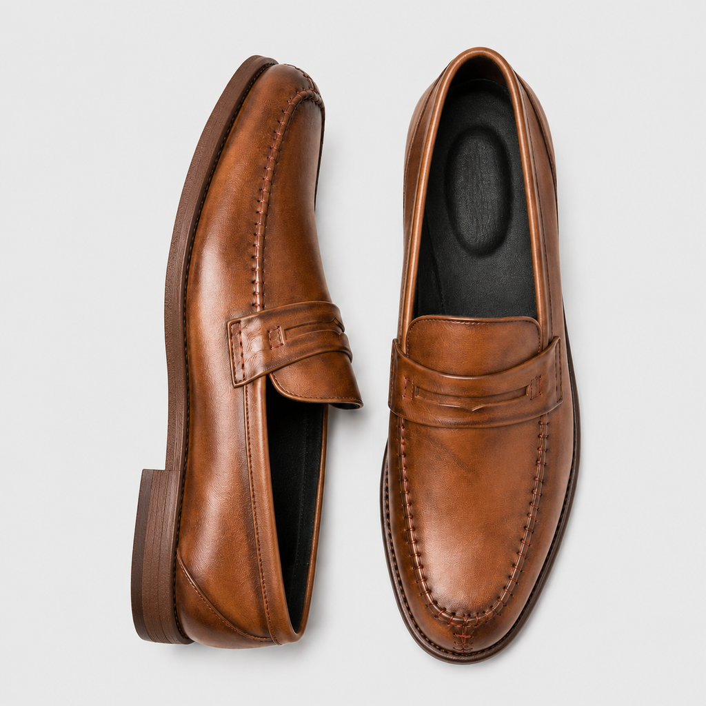Mens Brown Leather Oxford Loafers – Brand Business Dress Soft Flat Casual Shoes