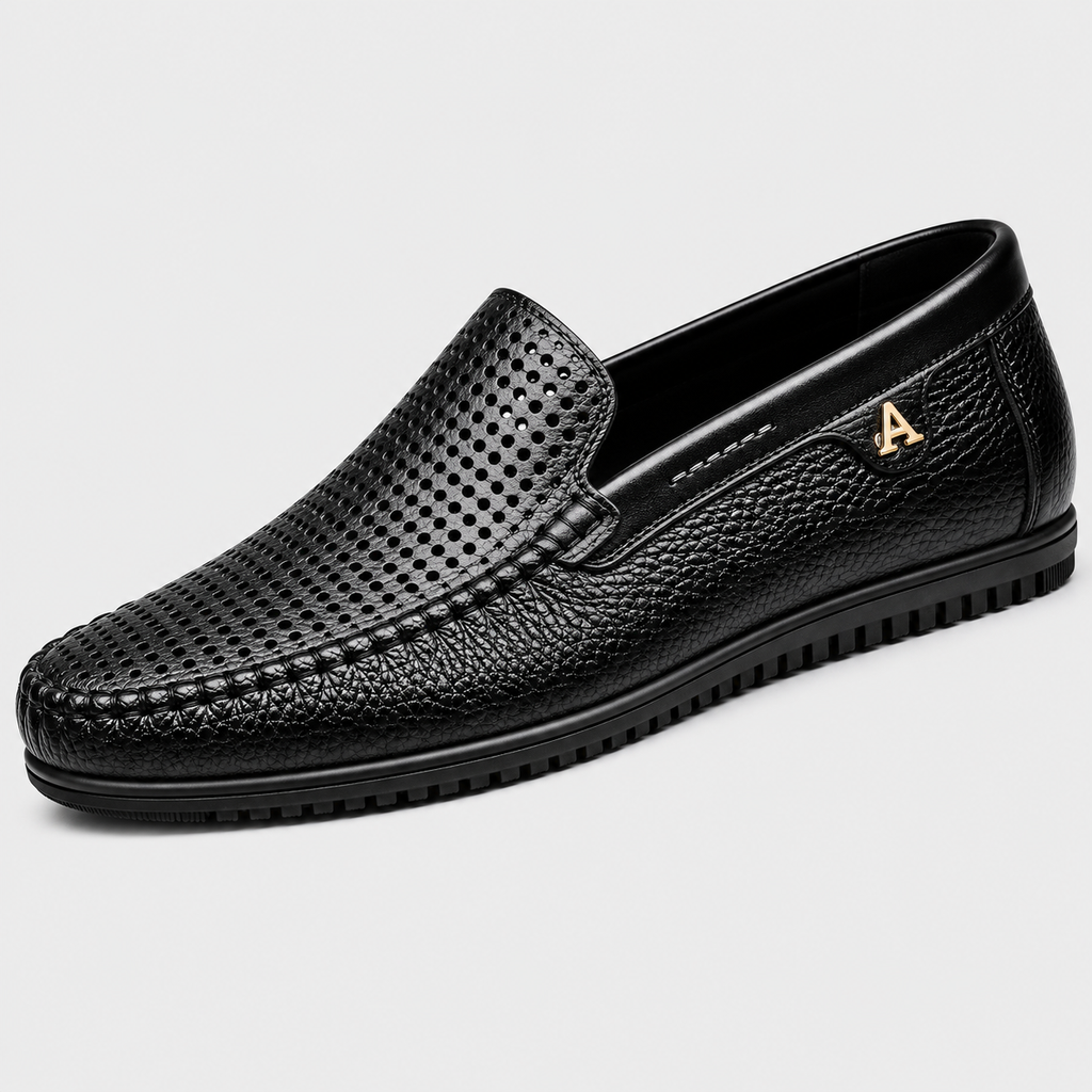 Mens Black Genuine Leather Loafers – Luxury Business Formal Casual Driving Slip-On Shoes