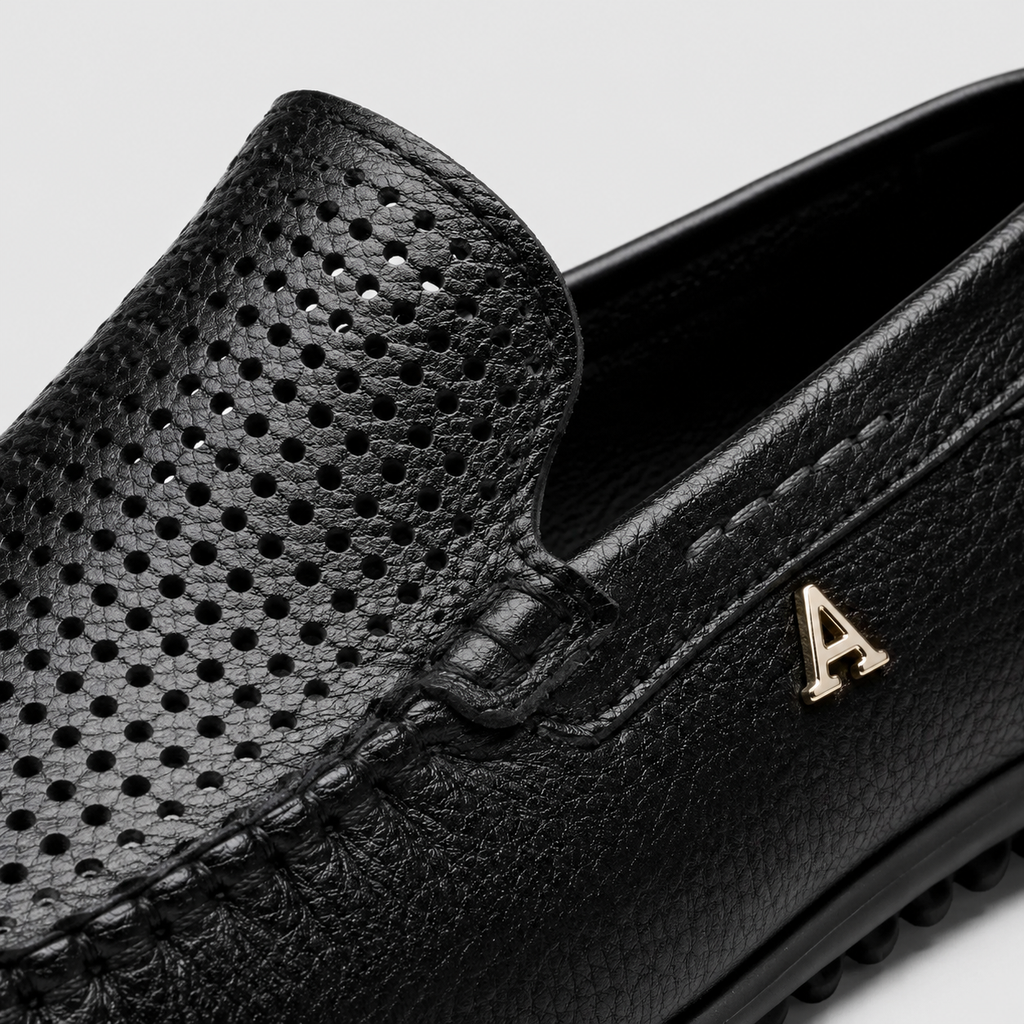 Mens Black Genuine Leather Loafers – Luxury Business Formal Casual Driving Slip-On Shoes