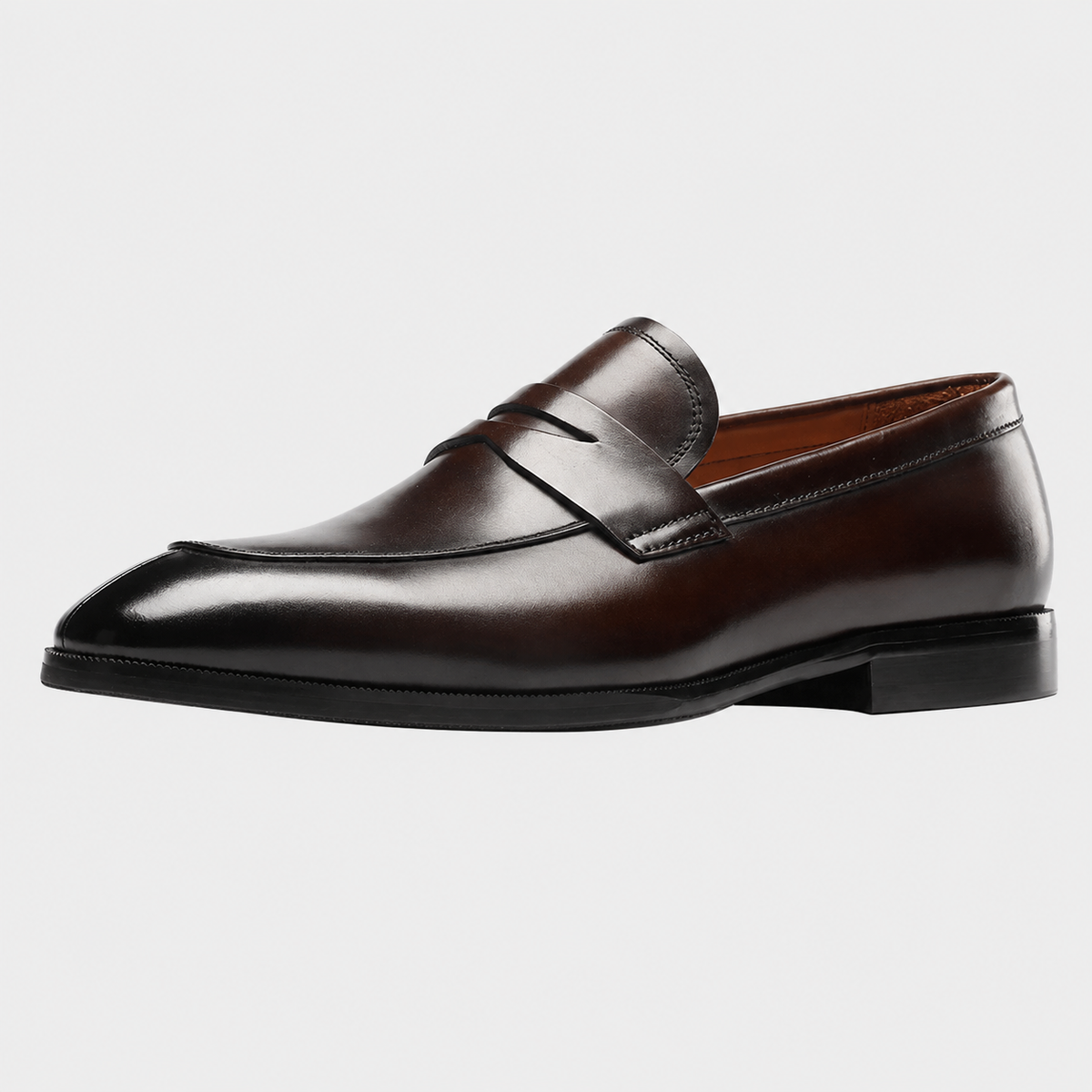 Mens Full Grain Leather Penny Loafers – Brown Elegant Wedding Business Formal Dress Shoes