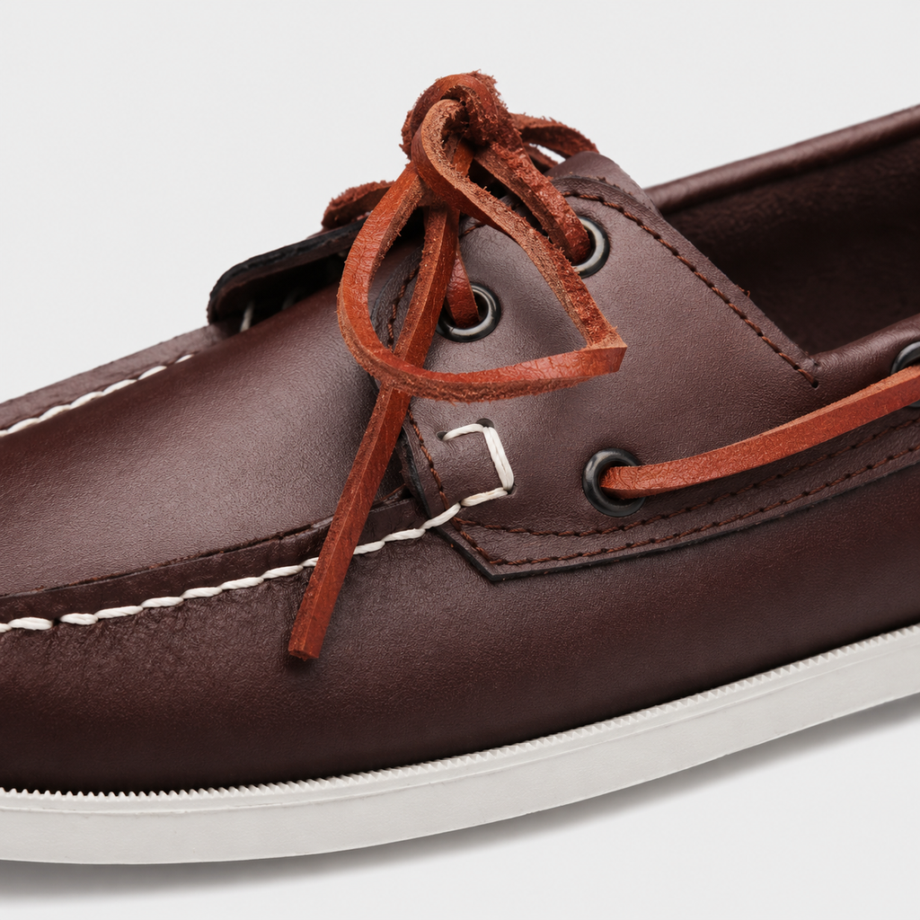 Mens Brown Genuine Leather Boat Loafers – Retro Driving Dockside Classic Flat Shoes