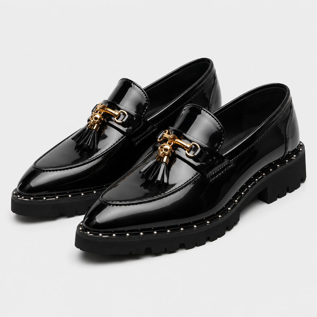 Mens Black Leather Tassel Loafers – Casual Slip-On Moccasin Dress Shoes