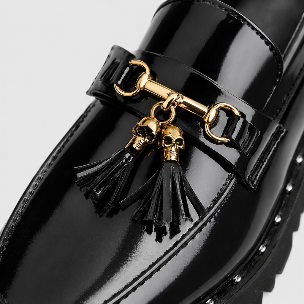 Mens Black Leather Tassel Loafers – Casual Slip-On Moccasin Dress Shoes