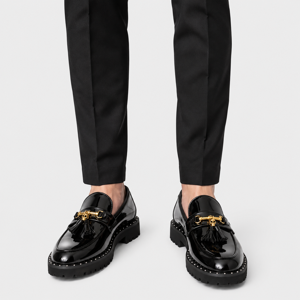 Mens Black Leather Tassel Loafers – Casual Slip-On Moccasin Dress Shoes
