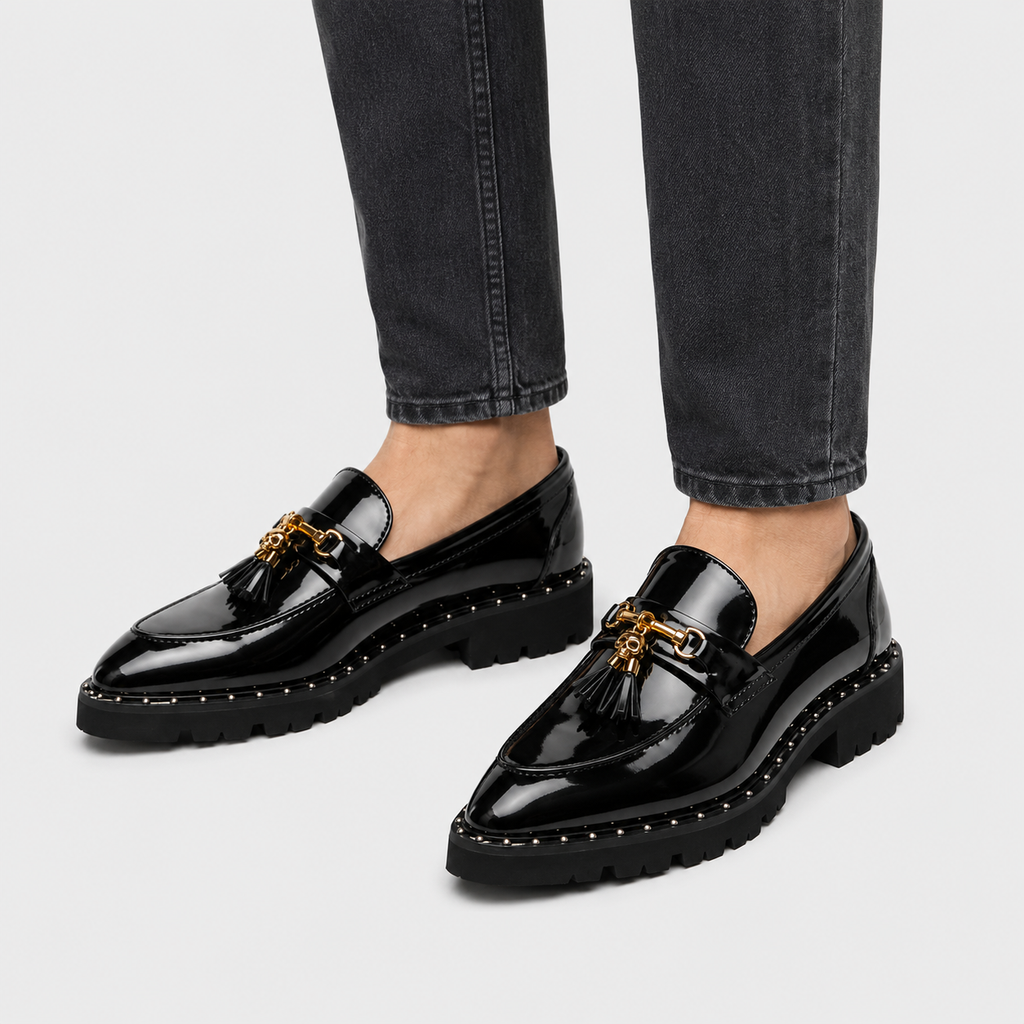Mens Black Leather Tassel Loafers – Casual Slip-On Moccasin Dress Shoes