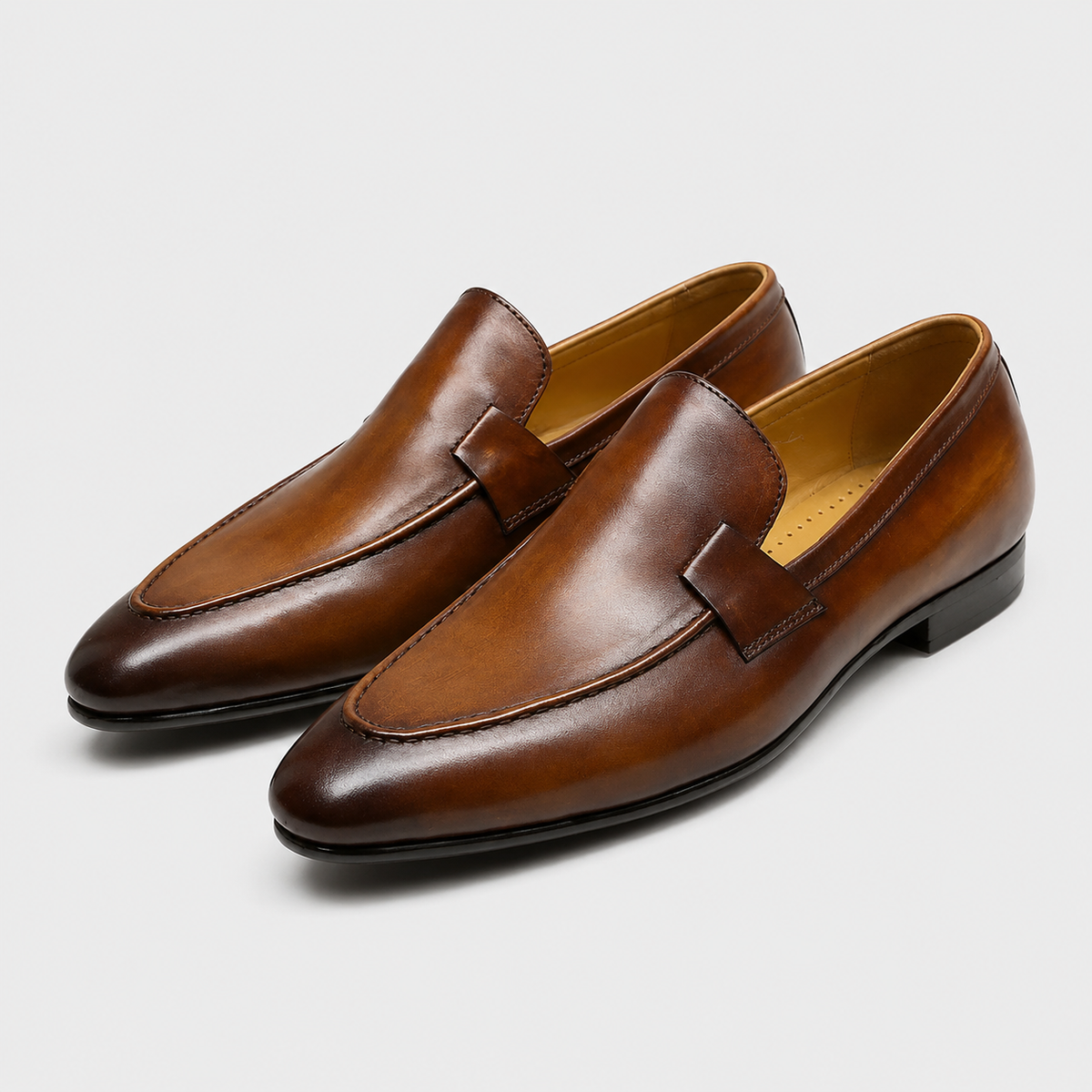 Mens Handmade Leather Loafers – Designer Brown Business Casual Dress Shoes
