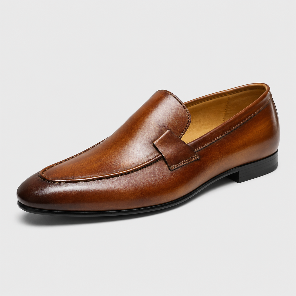 Mens Handmade Leather Loafers – Designer Brown Business Casual Dress Shoes
