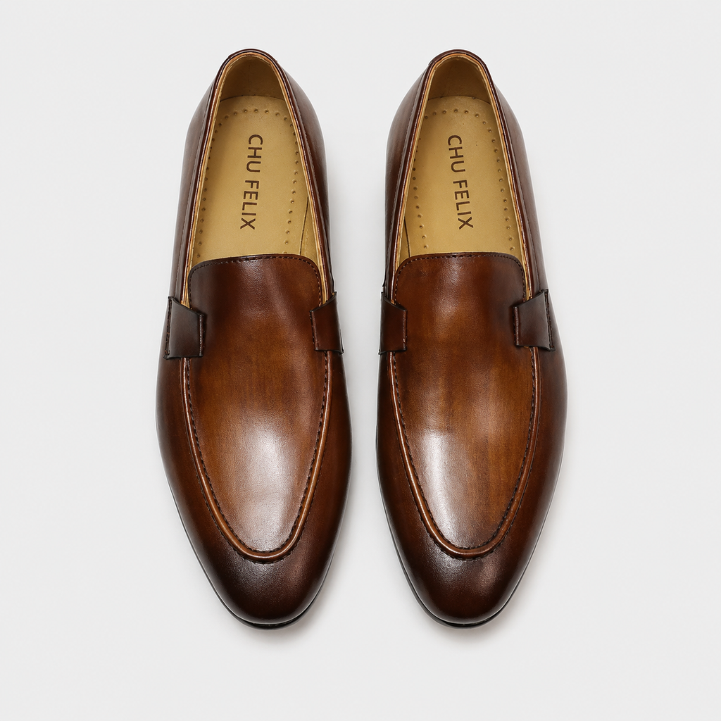 Mens Handmade Leather Loafers – Designer Brown Business Casual Dress Shoes