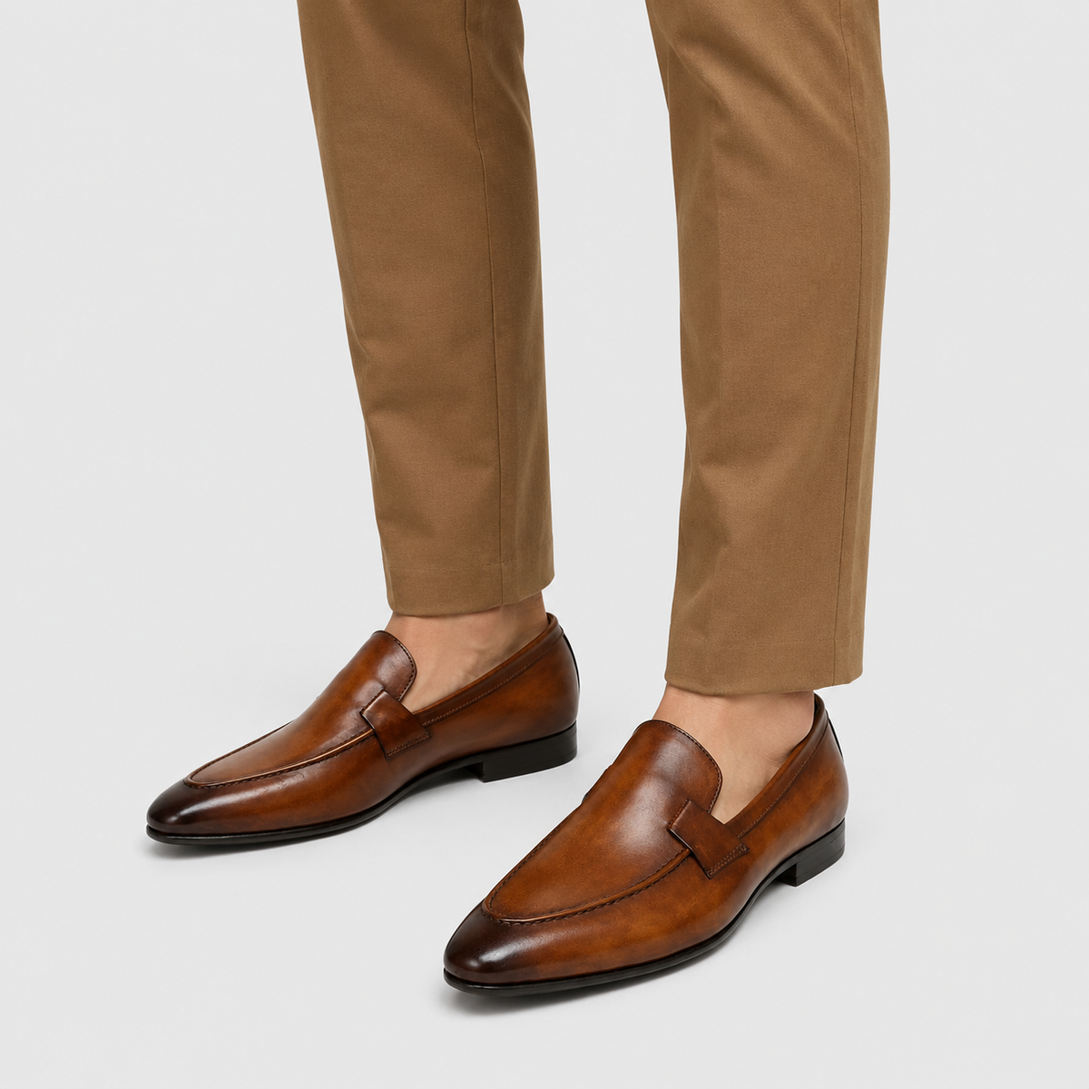 Mens Handmade Leather Loafers – Designer Brown Business Casual Dress Shoes