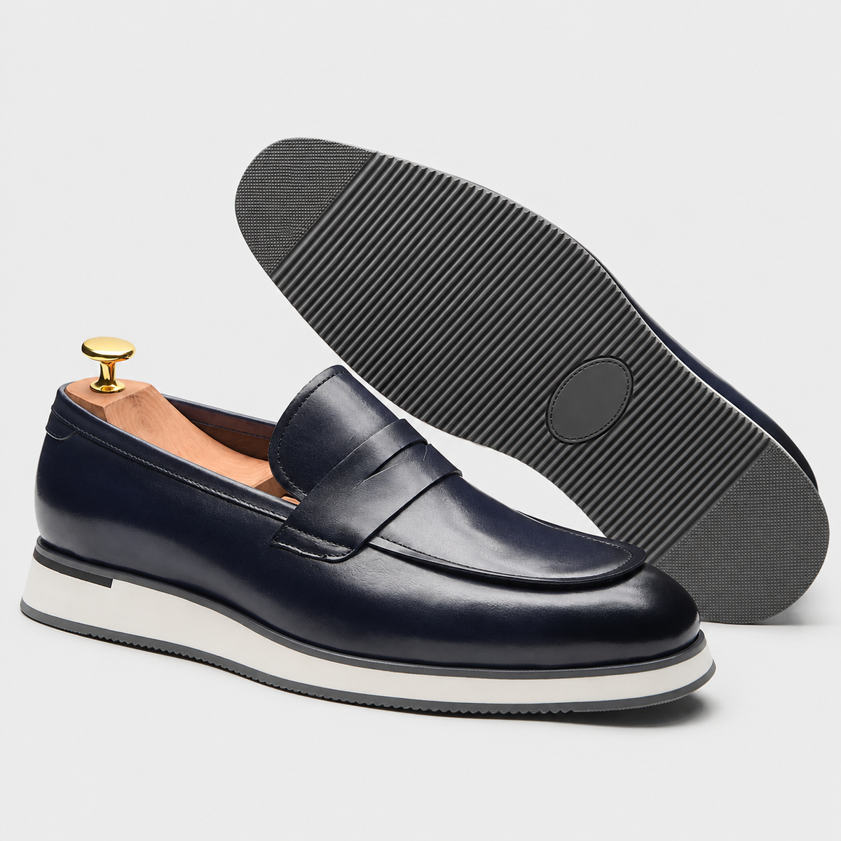 Mens Genuine Leather Penny Loafers – Classic Blue Business Wedding Slip-On Shoes