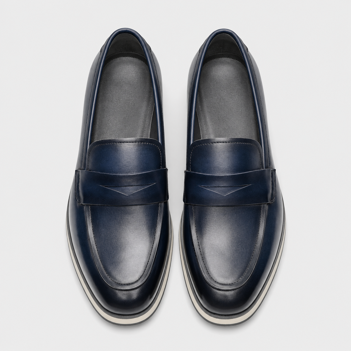 Mens Genuine Leather Penny Loafers – Classic Blue Business Wedding Slip-On Shoes