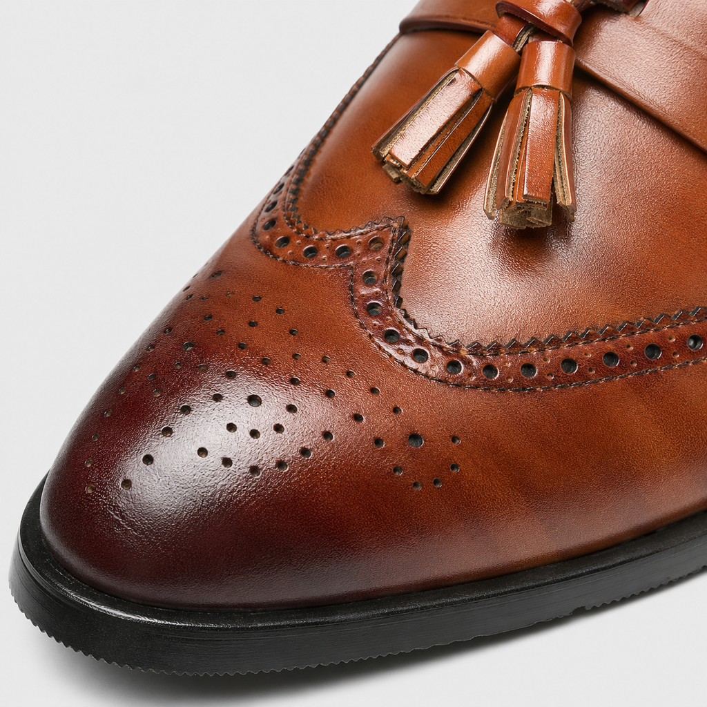 Mens Brown Leather Tassel Brogue Loafers – High Quality Smart Wedding Casual Shoes