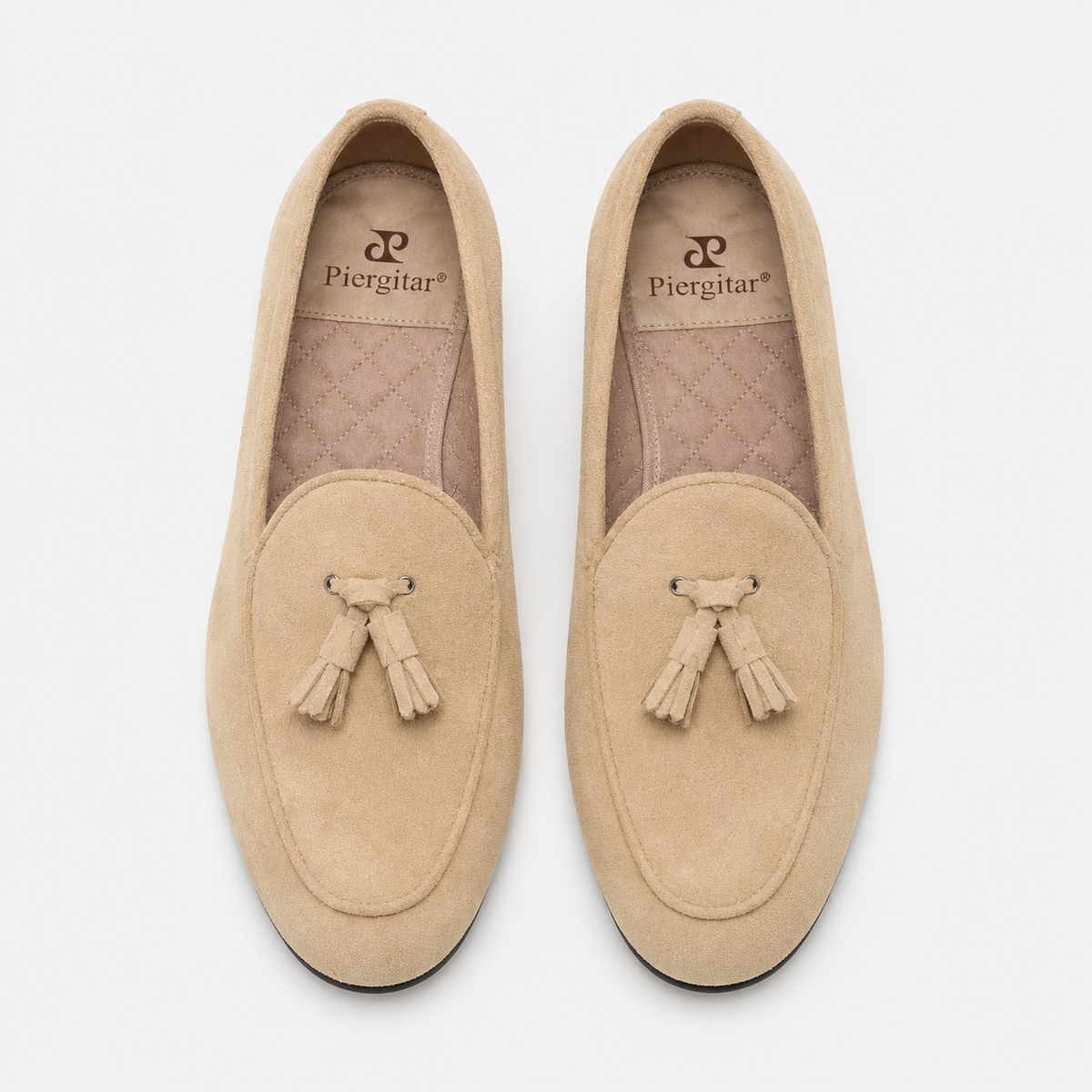 Womens Beige Suede Tassel Loafers – Casual Slip-On Smoking Shoes