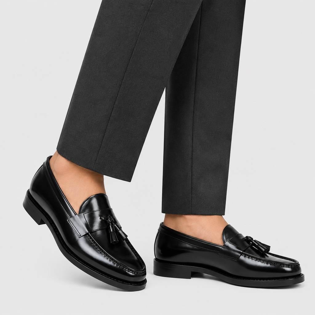 Mens Black Patent Leather Tassel Loafers – Vintage Slip-On Smart Casual Shoes