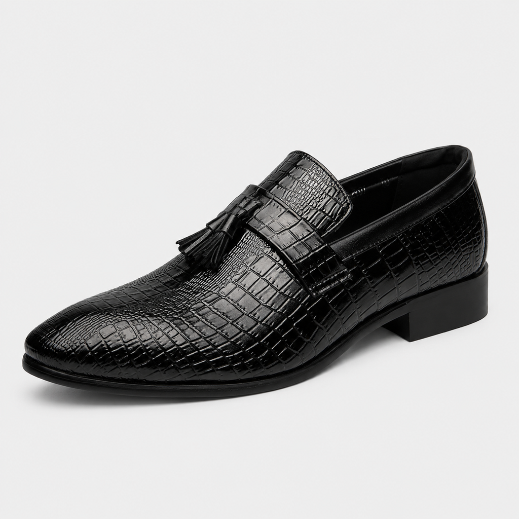 Mens Black Genuine Leather Tassel Loafers – Soft Casual Outdoor Driving Flat Shoes