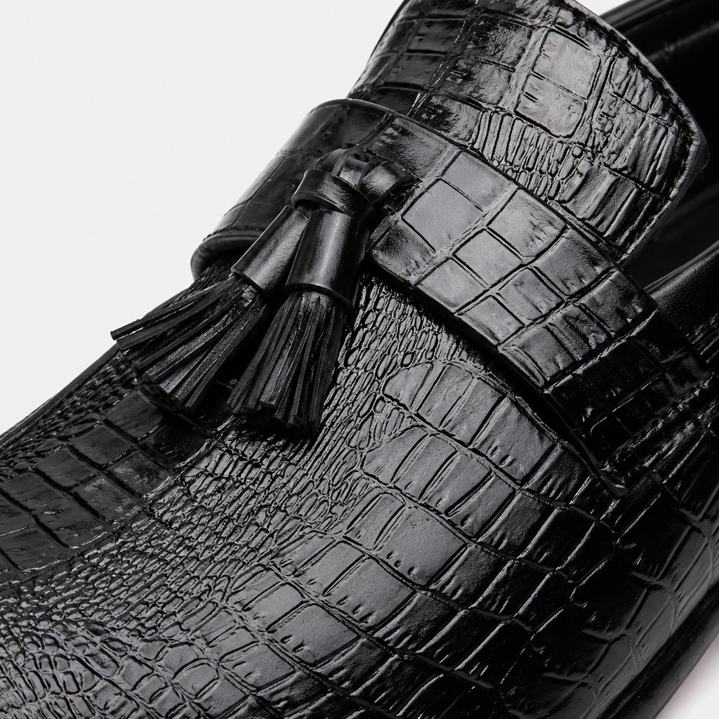 Mens Black Genuine Leather Tassel Loafers – Soft Casual Outdoor Driving Flat Shoes
