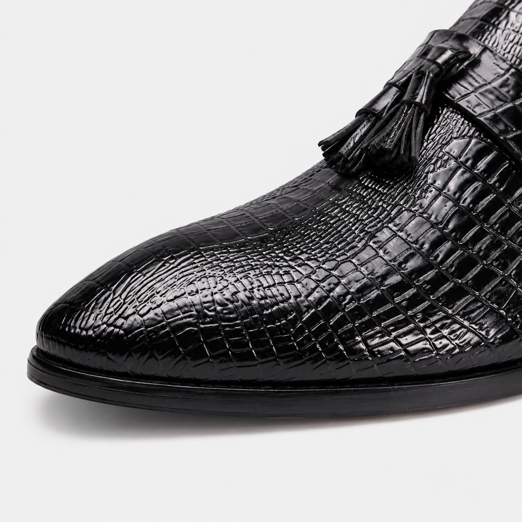 Mens Black Genuine Leather Tassel Loafers – Soft Casual Outdoor Driving Flat Shoes