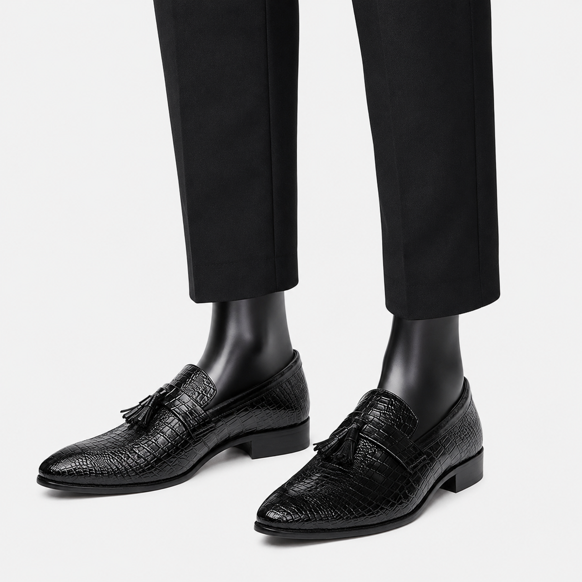 Mens Black Genuine Leather Tassel Loafers – Soft Casual Outdoor Driving Flat Shoes