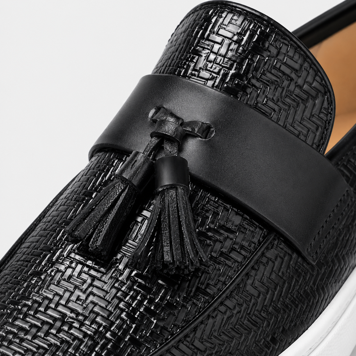 Mens Black Leather Tassel Loafers – Casual Driving Flat Shoes for Party & Wedding