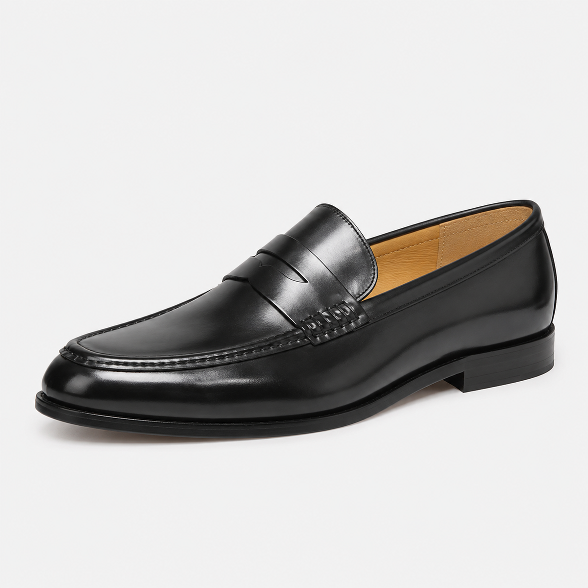 Mens Black Genuine Leather Penny Loafers – Slip-On Business Dress Wedding Office Shoes