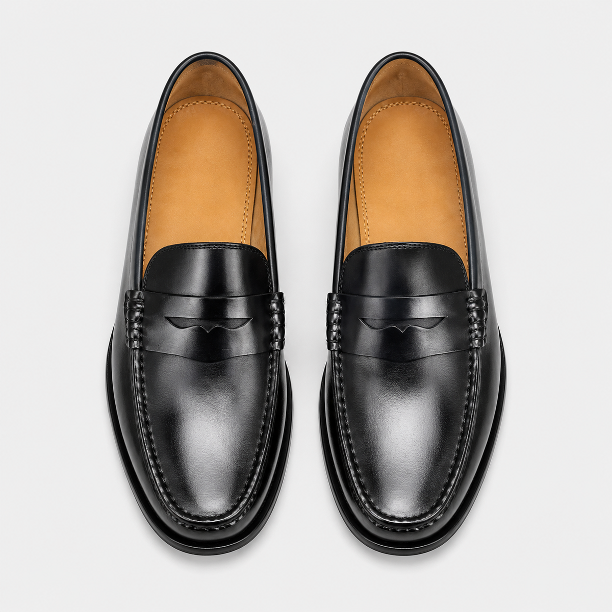 Mens Black Genuine Leather Penny Loafers – Slip-On Business Dress Wedding Office Shoes